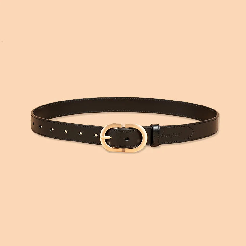 Women's cow leather belt with retro oval buckle, view 4 - MRSLM