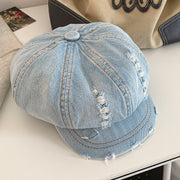 retro ripped denim beret, view 8 - MRSLM