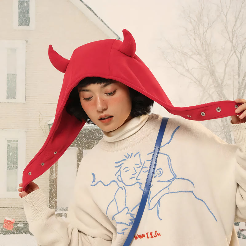 Plush bomber hat with devil ears, view 8 - MRSLM