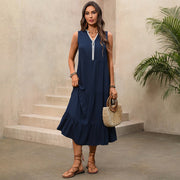 v-neck maxi dress with ruffled hem, view 4 - MRSLM