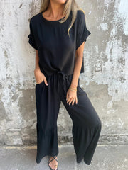 short-sleeved top and wide-leg pants set, view 5 - MRSLM