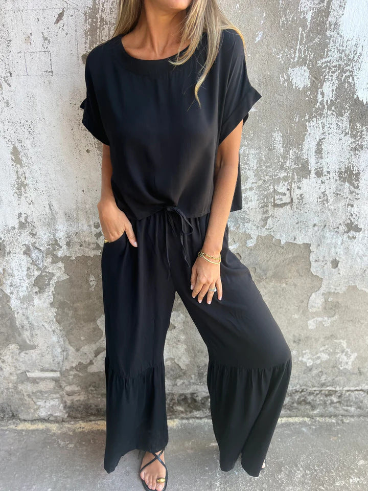 short-sleeved top and wide-leg pants set, view 5 - MRSLM