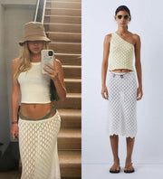 one-shoulder knit cami top and skirt set, view 2 - MRSLM