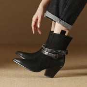 pointed toe chunky heel leather boots for women, view 5 - MRSLM