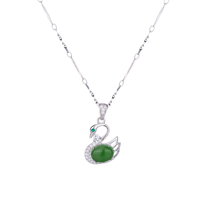 swan and jade pendant necklace, view 4 - MRSLM