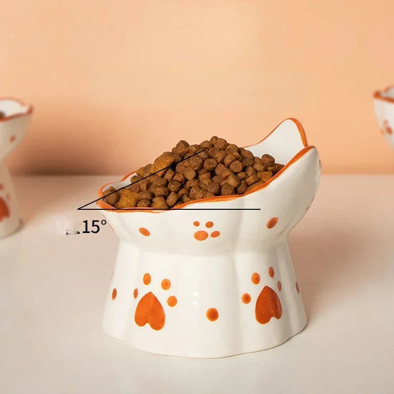 elevated cat ceramic food bowl set, view 6 - MRSLM