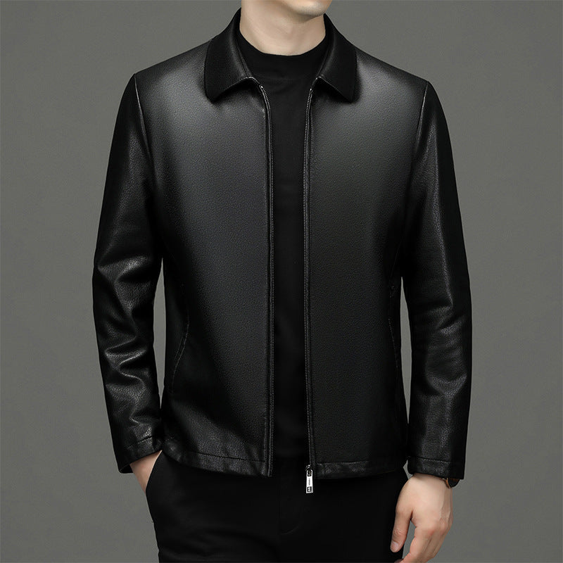 lapel leather jacket men diamond pattern, view 5 - MRSLM
