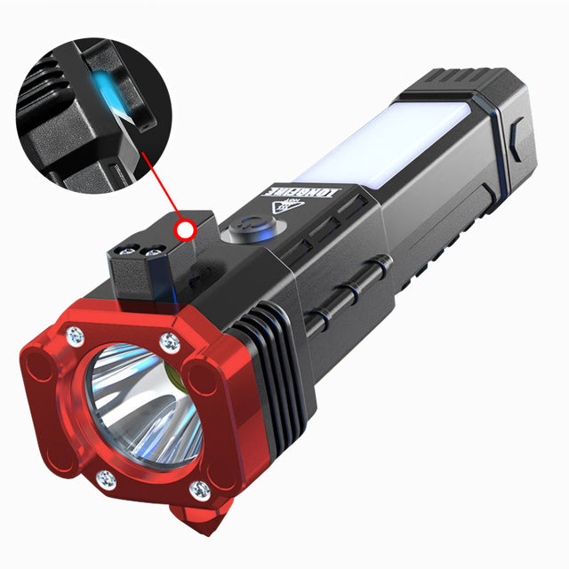 4-in-1 usb charging flashlight with safety hammer, view 5 - MRSLM