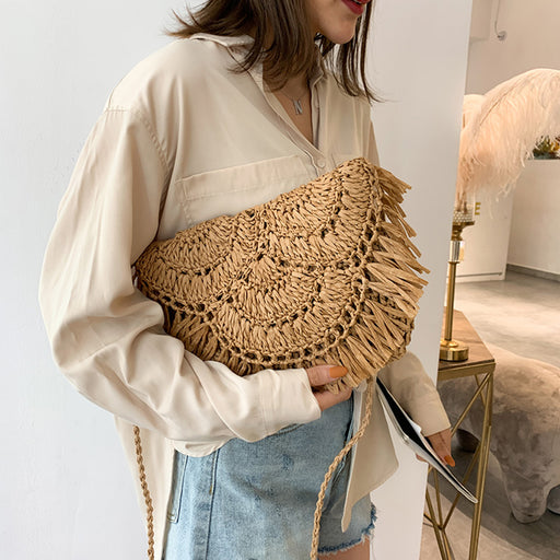 handwoven tassel straw crossbody bag - MRSLM