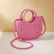 half moon straw woven beach shoulder bag, view 11 - MRSLM