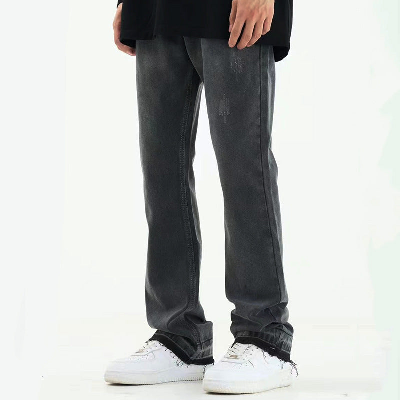 Micro Flared Fringe Worn Jeans Men's