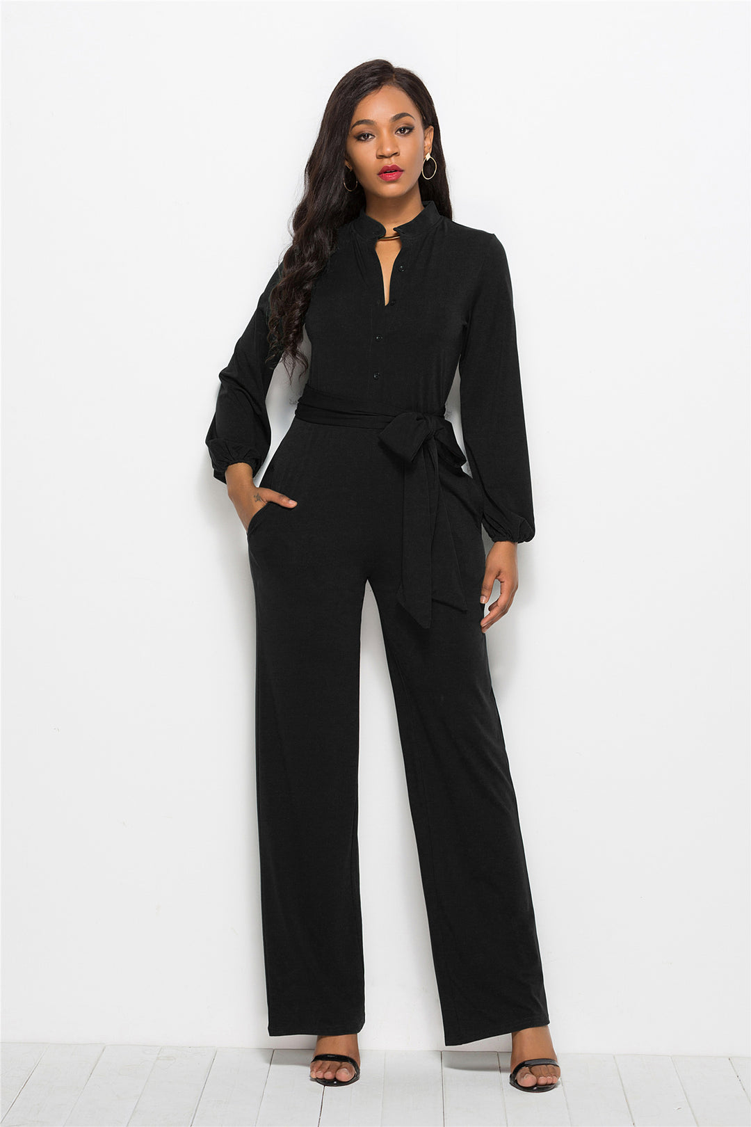 Women's Fashionable Solid Color Wide Leg Jumpsuit