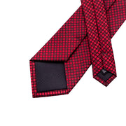 red plaid silk tie with cufflinks and handkerchief, view 5 - MRSLM