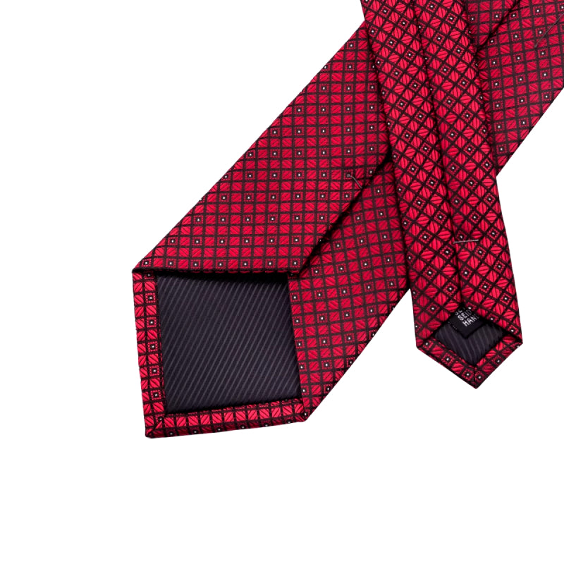 red plaid silk tie with cufflinks and handkerchief, view 5 - MRSLM