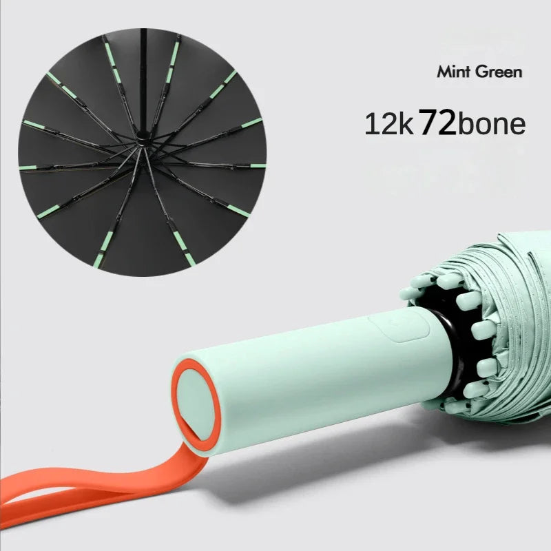 Fully Automatic Folding Umbrella - Windproof, Sunproof, and Waterproof with 72 Fiberglass Bones