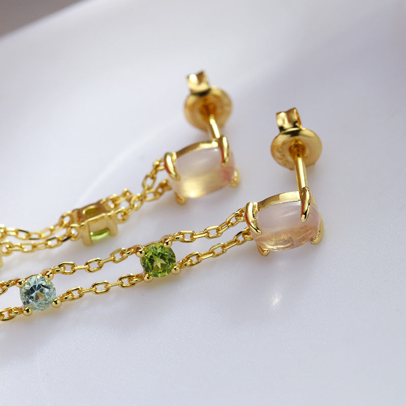 natural crystal double layer tassel earrings, view 5 - MRSLM