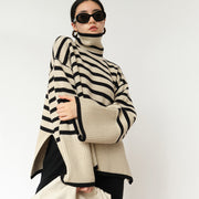 women's loose striped turtleneck sweater, view 7 - MRSLM