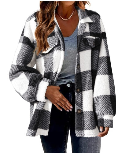 Women's fluffy lamb fleece button jacket, view 3 - MRSLM