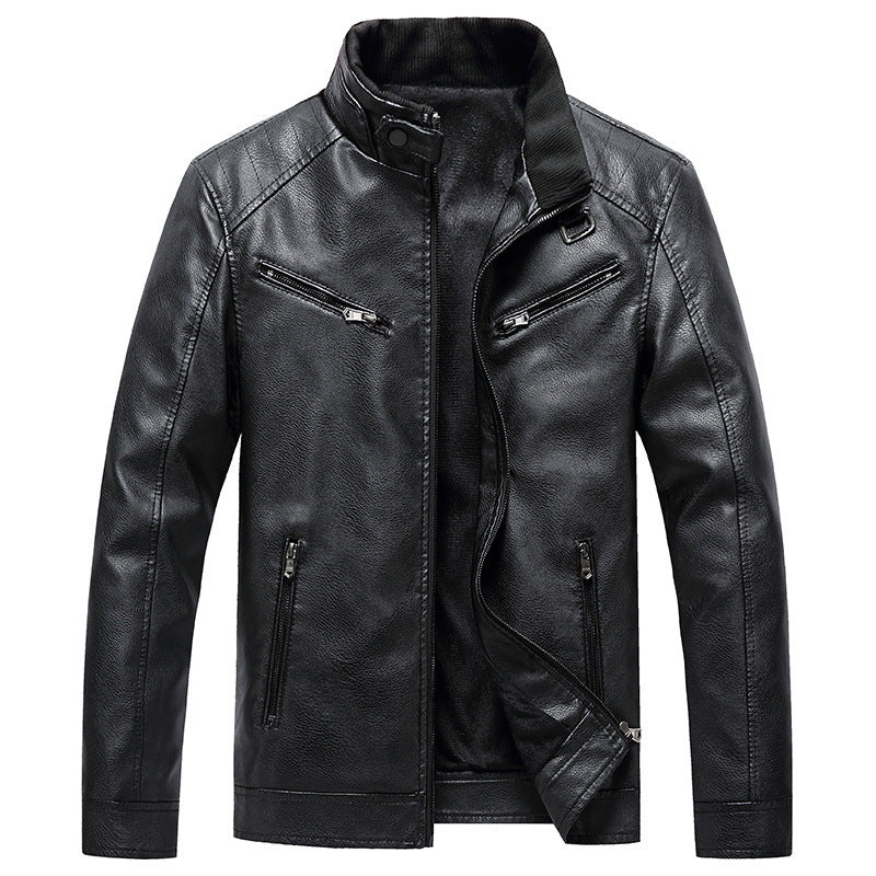 men's fleece padded pu leather jacket, view 9 - MRSLM