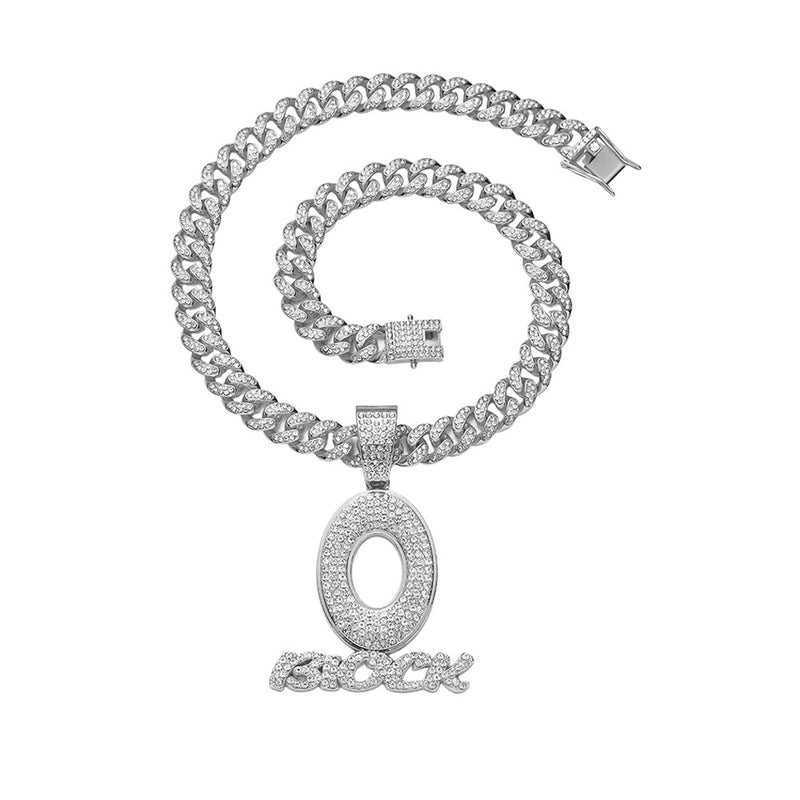 letter O pendant Cuban chain necklace, view 4 - MRSLM
