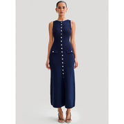 Sleeveless buttoned maxi dress, view 4 - MRSLM