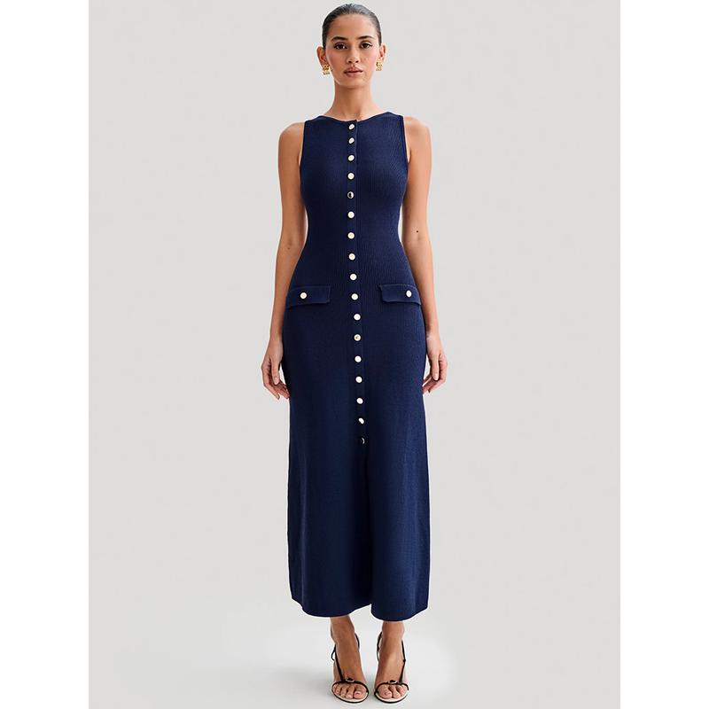 Sleeveless buttoned maxi dress, view 4 - MRSLM