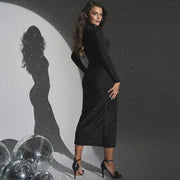 black round neck slit dress, view 4 - MRSLM