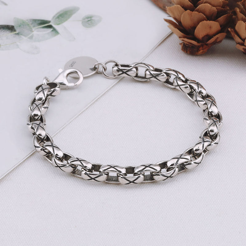 women's silver geometric bracelet, view 5 - MRSLM