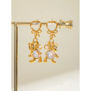 Gold plated panda earrings with cat's eye stone, view 3 - MRSLM