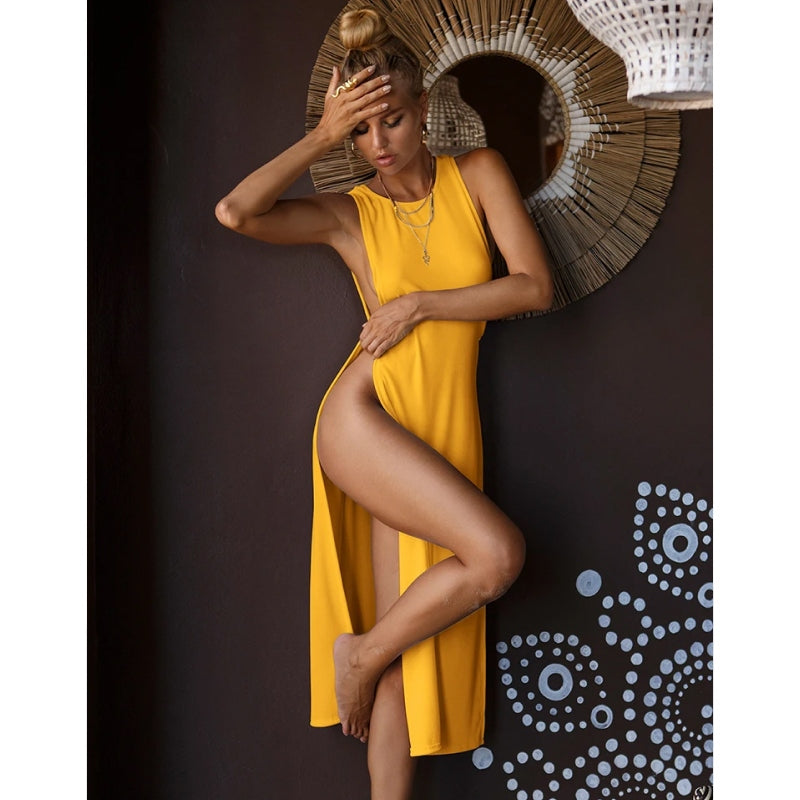 hollow out mesh beach cover up, view 3 - MRSLM