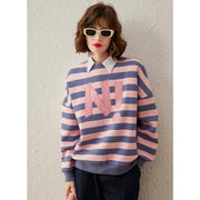 striped letter print sequin embroidered sweatshirt, view 7 - MRSLM