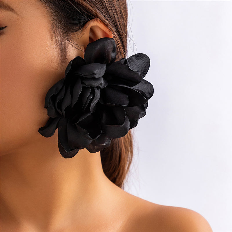 fluffy fabric flower stud earrings, view 2 - MRSLM