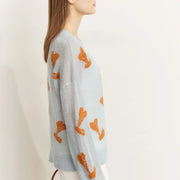 women's v-neck jacquard loose sweater, view 5 - MRSLM