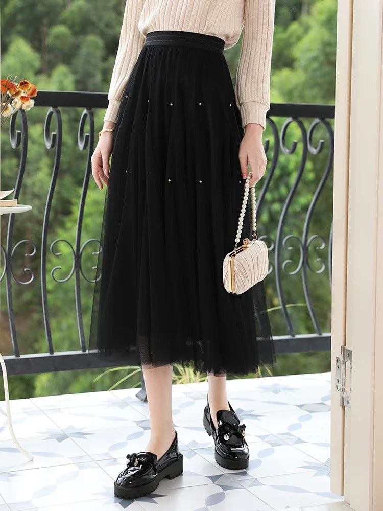 high-waist a-line mesh skirt, view 6 - MRSLM