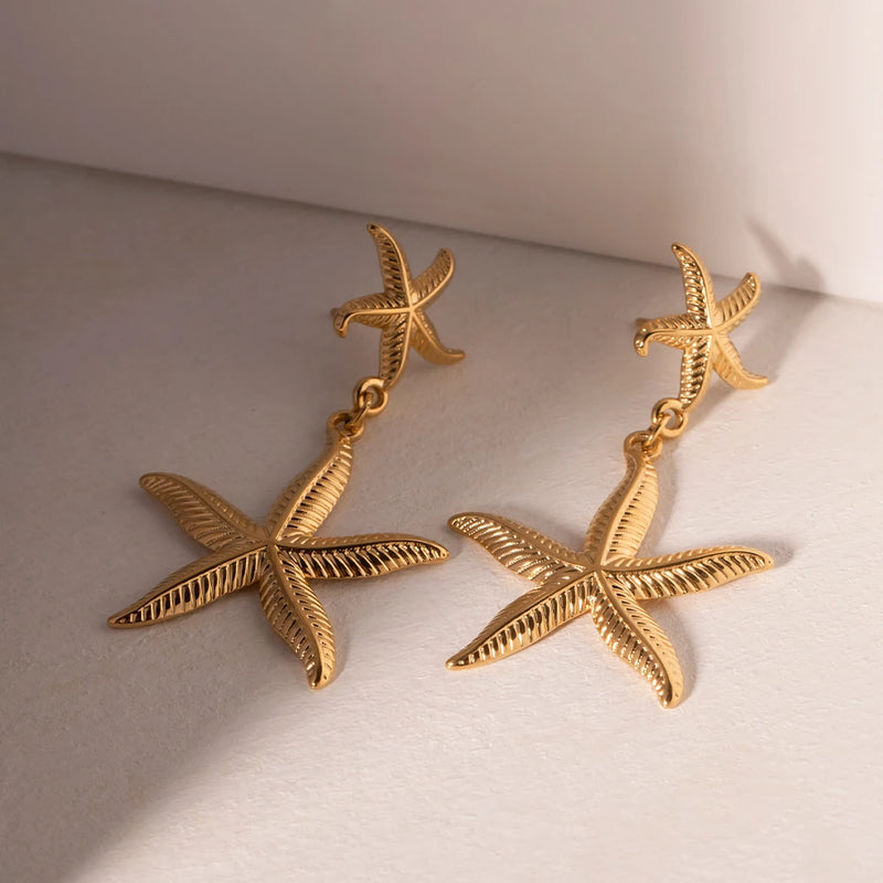 stainless steel starfish earrings, view 5 - MRSLM
