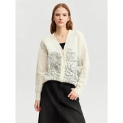 Wool V-neck embroidered cardigan, view 3 - MRSLM