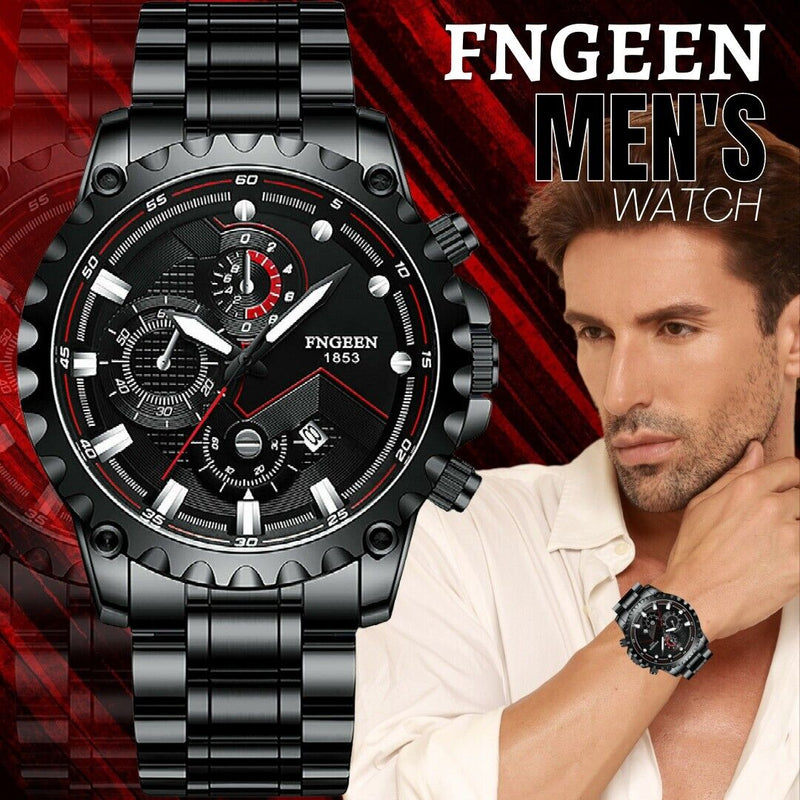 men's black stainless steel luminous quartz watch, view 7 - MRSLM