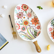 nordic ceramic dinner plate with wooden handle, view 5 - MRSLM