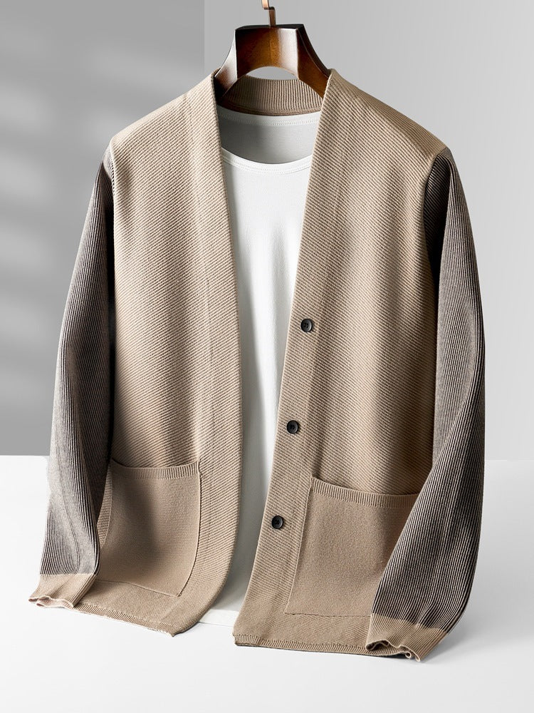 contrast sleeve cardigan sweater, view 4 - MRSLM