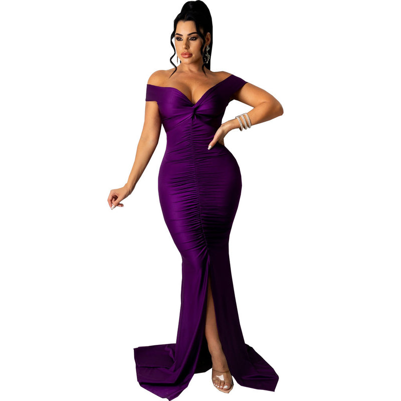 v-neck micro-wrinkle long dress, view 10 - MRSLM