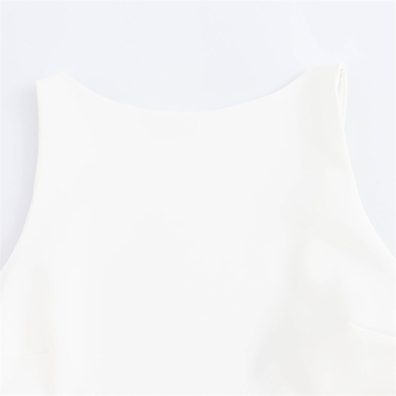 white sleeveless short frill dress, view 3 - MRSLM