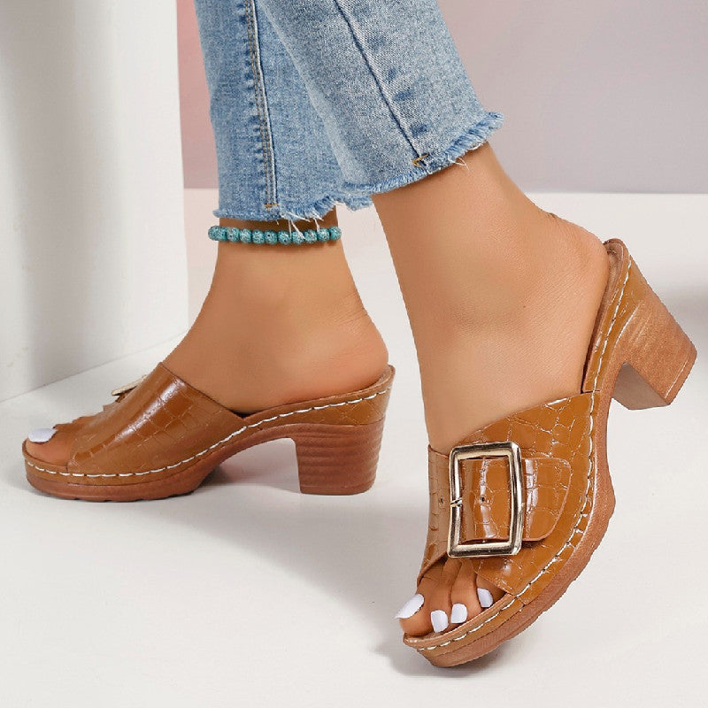 Crocodile-textured buckle sandals, view 4 - MRSLM
