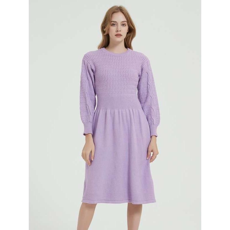 long sleeve knitted sweater dress, view 3 - MRSLM