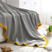 nordic knitted stripe shawl blanket, view 6 - MRSLM