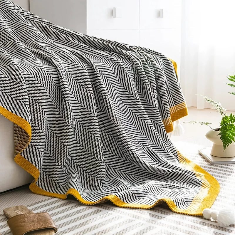 nordic knitted stripe shawl blanket, view 6 - MRSLM