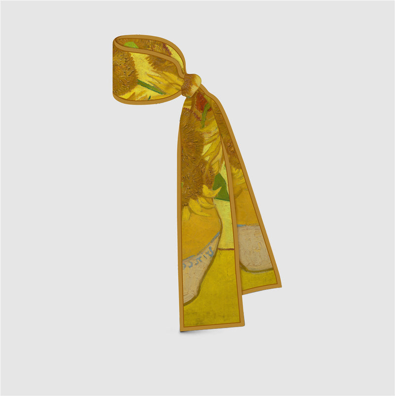skinny silk scarf with art print, view 5 - MRSLM