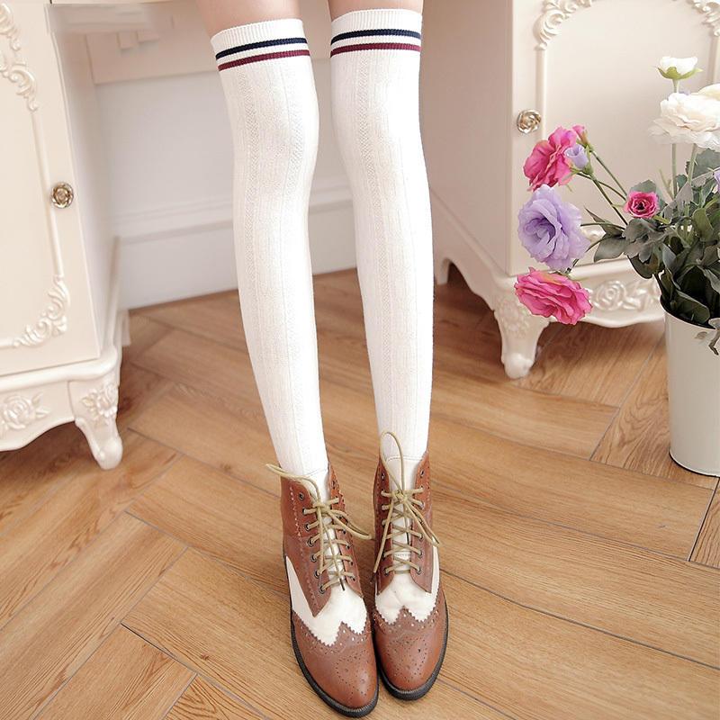 striped thigh high cotton stockings - MRSLM