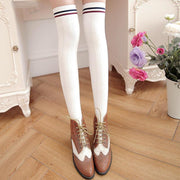 striped thigh high cotton stockings, view 9 - MRSLM