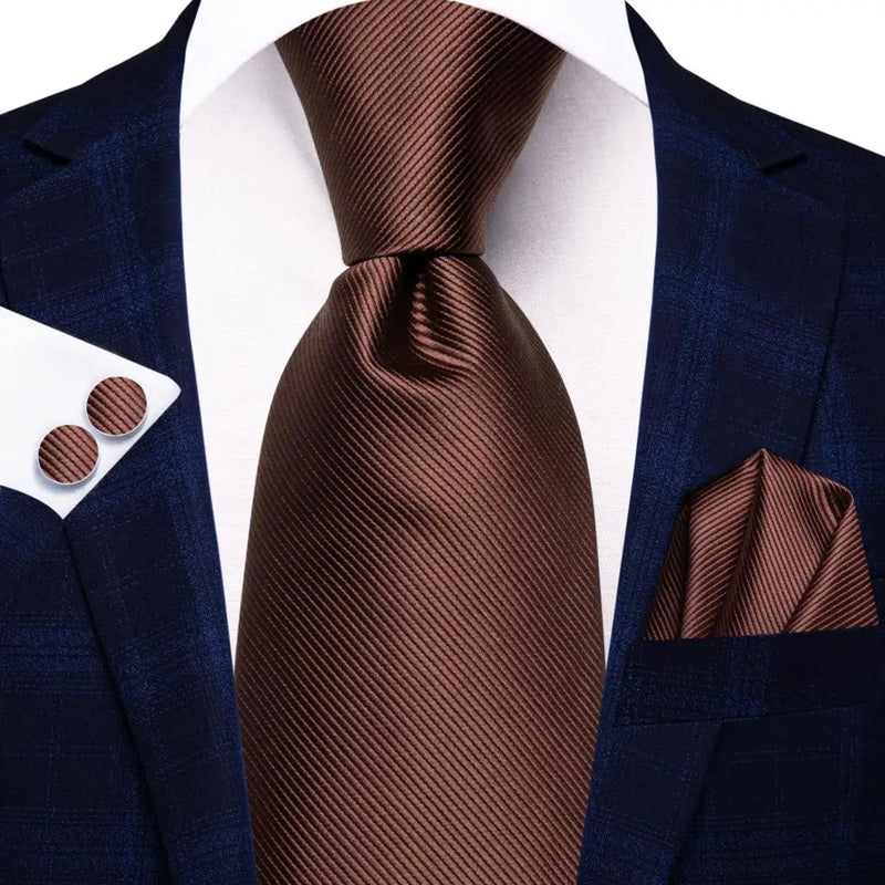 Coffee brown silk tie set, view 3 - MRSLM