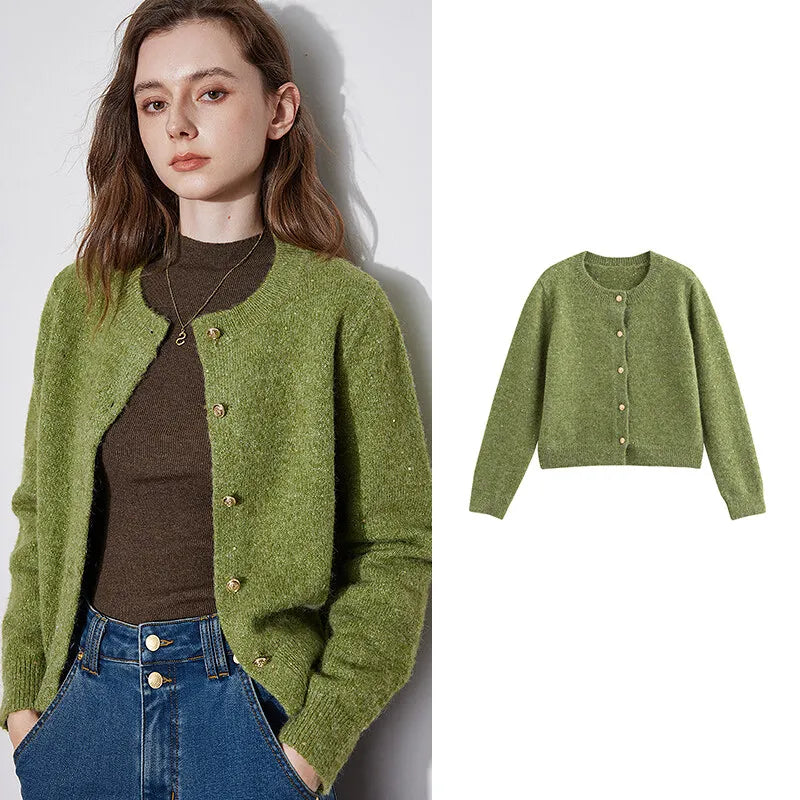 women's bead button knitted cardigan, view 2 - MRSLM
